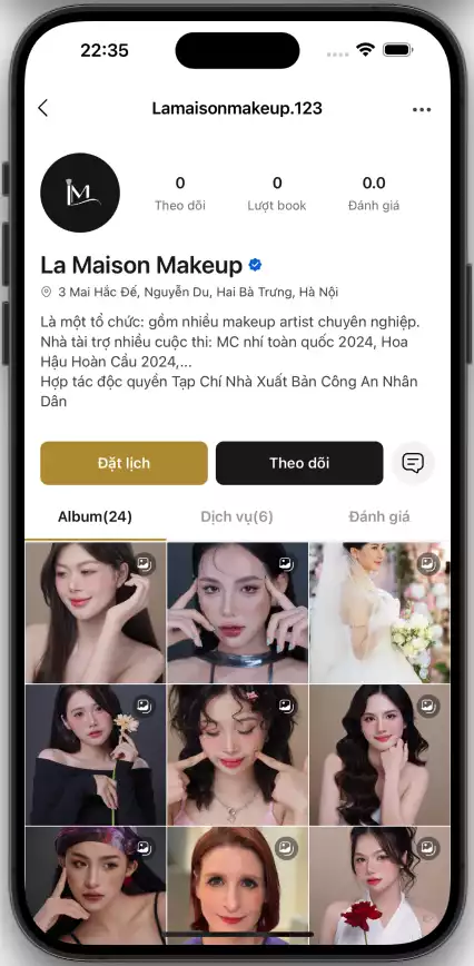 Hồ sơ makeup artist với album ảnh và đánh giá